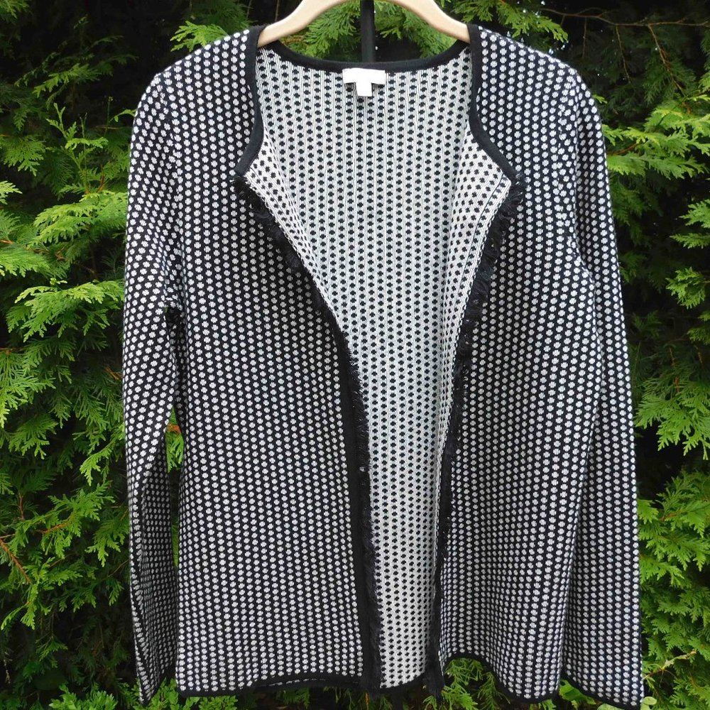 Talbots Stylish Double-Knit Open Cardigan with Fringe Trim